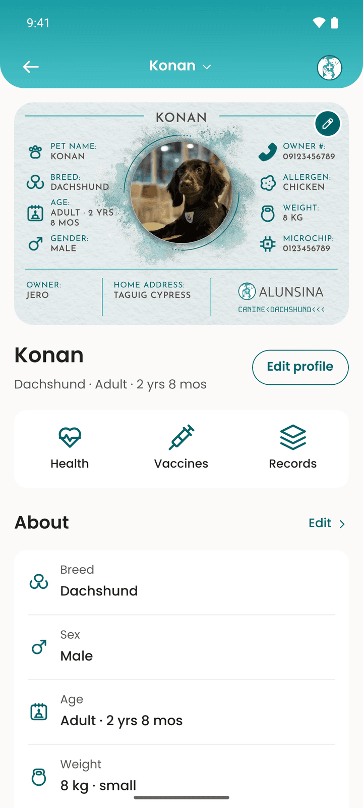 Alunsina app screen